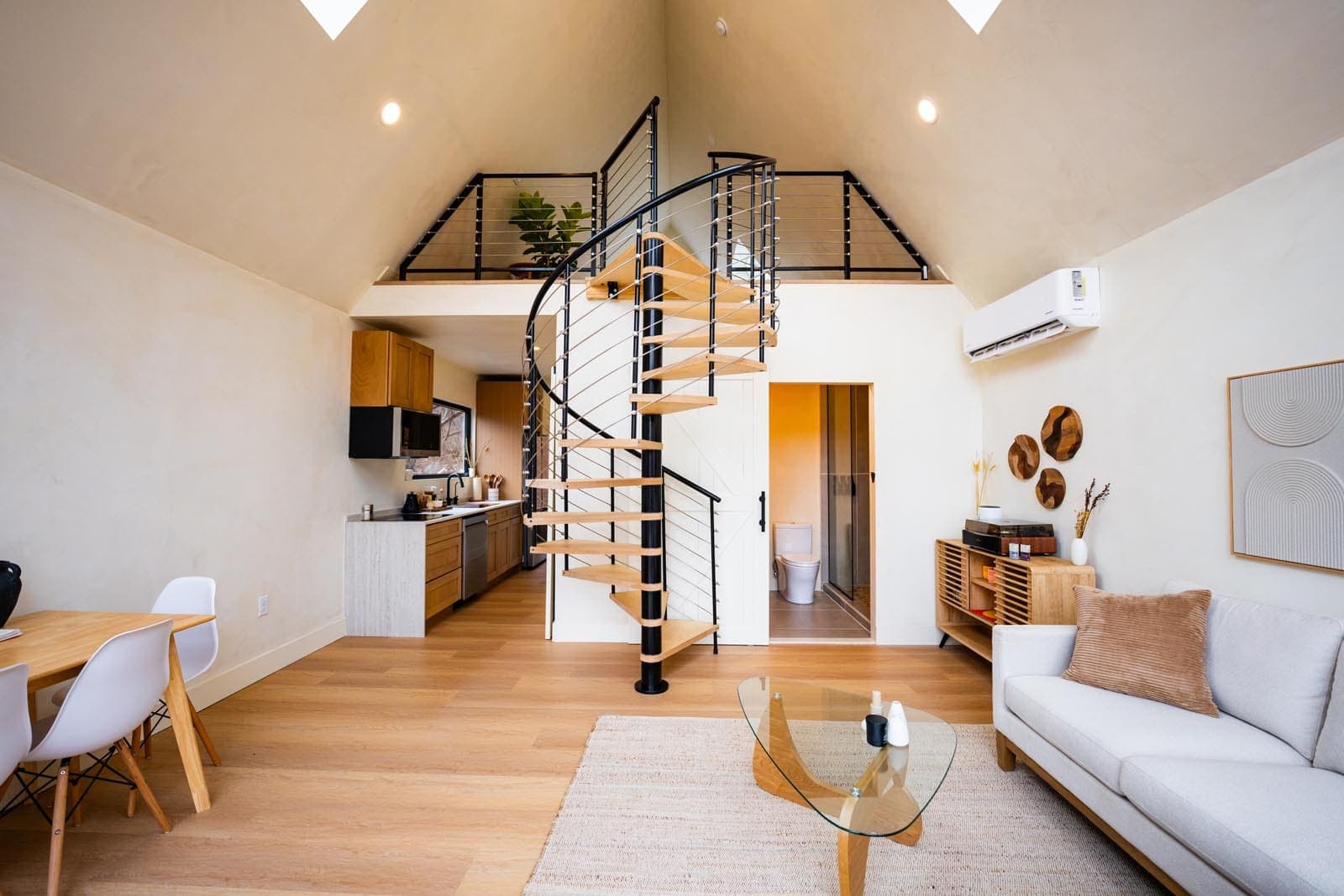 Cabin interior, warm lamp light